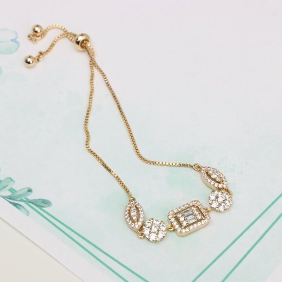 Elegant Rose Gold A-Bracelet with Sparkling Stones, Adjustable Size, XPAB0648 - Picture 2 of 12